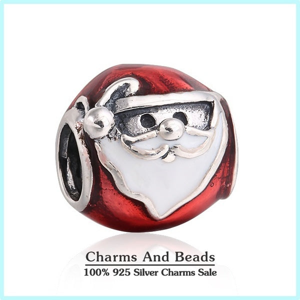 2021 New Christmas Santa Claus Charms 925 Sterling Silver Enamel Charms Fit European Famous Brand Snake Chain Bracelets Er415