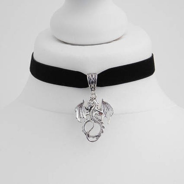 DRAGON CHOKER NECKLACE, Gothic Choker, Dragon Choker, Velvet Choker