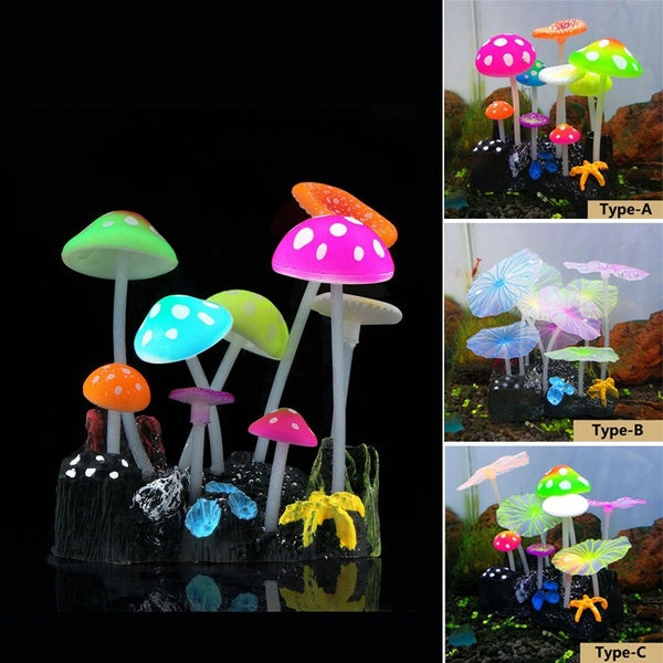 1 pcs Silicone Rougeoyant Artificielle Feuilles De Lotus Champignon Plantes Sous-Marine Ornement Fish Tank Aquarium Décor Accessoires