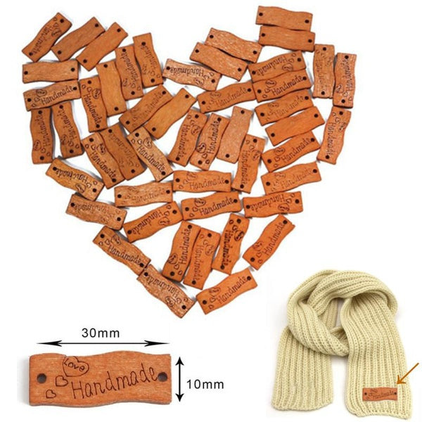 20-50-100Pcs Wooden Sign Labels DIY Handmade Sewing Accessories Knitted Hats Scarves Sweaters Decorative Wooden Buttons Craft Decorative Labels Handm
