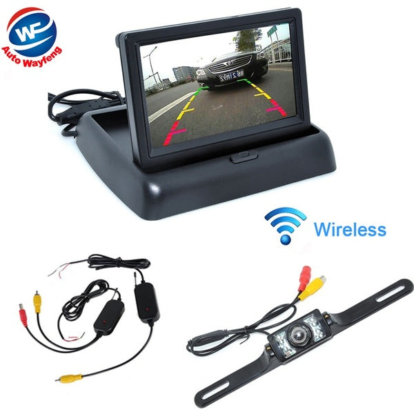 7LED Night Vision Universal Car CCD Rear View Camera+4.3"Color LCD Car Video Foldable Monitor Camera Auto Parking Assistance