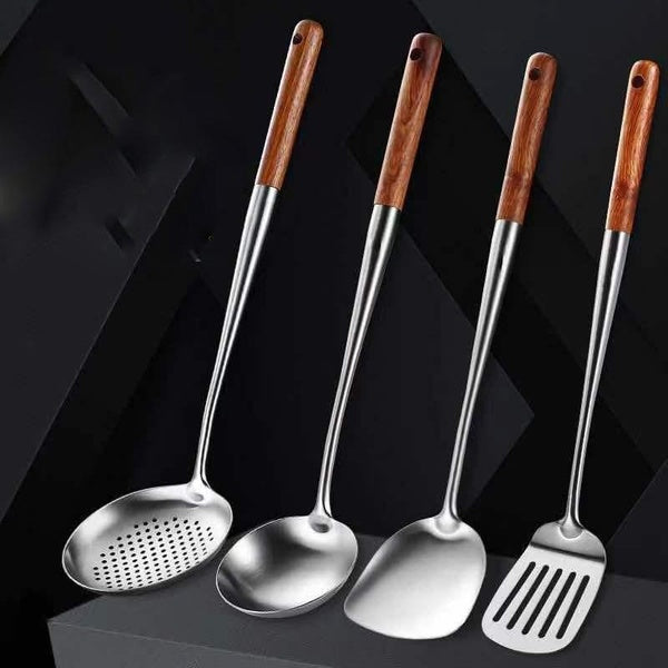 1PC OR 4PCS-PACK Long Handle Stainless Steel Wok Spatula Kitchen Slotted Turner Rice Spoon Ladle Cooking Tools Utensil Set OK 1361