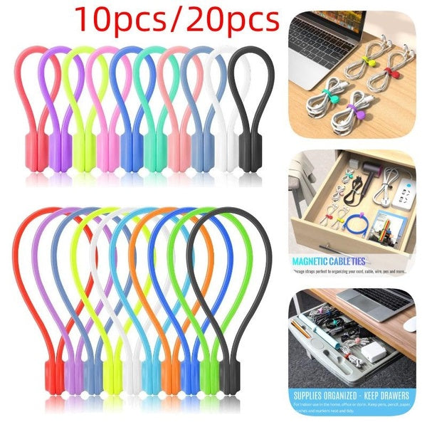 10pcs-20pcs Magnetic Cable Organizers Clips, Silicone Magnetic Cable Ties Reusable Cord Organizers for Bundling and Organizing Headphone Cables, USB
