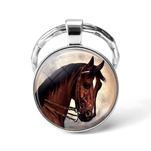 Horse Keychain Animal keyrings horse stuff jewelry Glass Cabochon Accessories Pendant 2pcs Matron Inn
