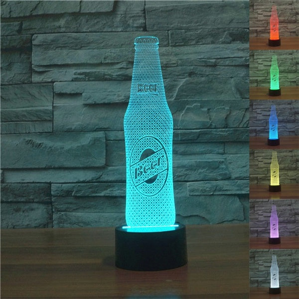 Beer Shape 3D Night Light 7 Colors Gradient Beer Bottle USB LED Table Lamp Acrylic Home Decor