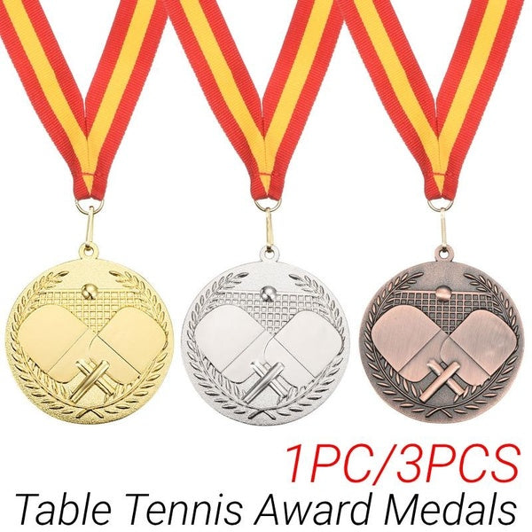 1pc-3pcs Ping Pong Medals, Table Tennis Award Medals Gold Silver Bronze Medals with Ribbon Red Yellow for Ping Pong Games, Sports, Competitions
