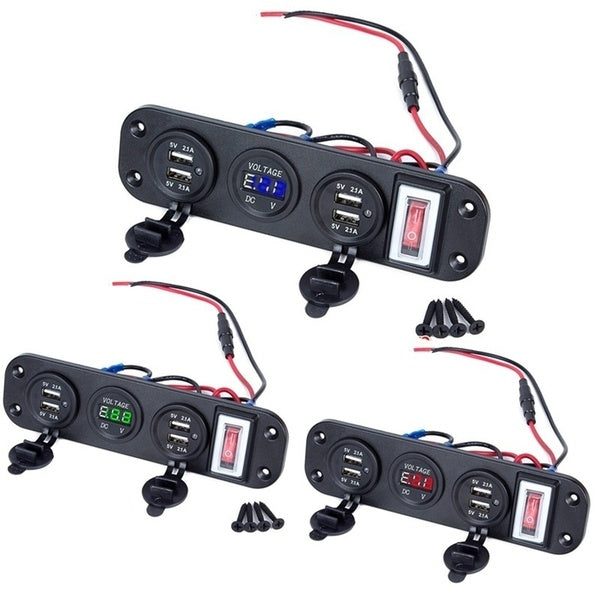 4 Port 2.1A USB Socket Splitter Charger,12v Digital LED Voltmeter with ON-OFF Toggle Switch 「w-kwok」