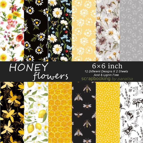 24Pcs-12Pcs Bee Honey Background Paper 6 Inch Single Sided Pattern Paper - Scrapbook Brochure Background Paper DIY Album Decor Card Maker 12 Patterns