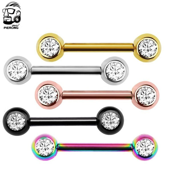 TOPBRIGHT 1 PC Titane Double Boule Disco Langue Anneau Anneaux De Mamelon En Acier Inoxydable Barbells Cartilage Oreille Stud Piercing Mamelon Boucl
