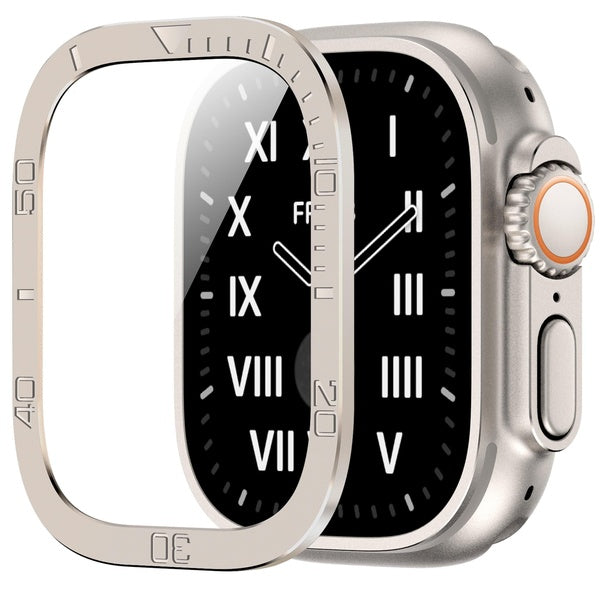 for Apple Watch Ultra 2-Ultra Screen Protector 49mm,9H Tempered Glass + aluminum alloy Frame, Lightweight Protective Film iwatch