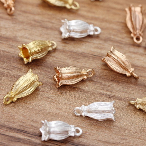 Fashion 15pcs-bag 7*16mm Zinc Alloy buds Flowers Shape Beads Tassels End Cap Charms Pendants for DIY Jewelry Accessories