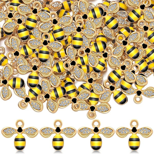 100 Pcs Enamel Bee Charms Bee Rhinestone Charms Pendants Rhinestone Honeybee Embellishments Crafting for Easter DIY Handmade Crafts Jewelry Accessori