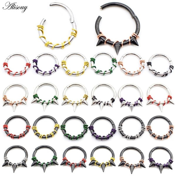 Alisouy 1PC Acier Inoxydable Fil Torsadé Charnière Clicker Nez Anneaux Oreille Cartilage Tragus Daith Septum Corps Piercing Bijoux