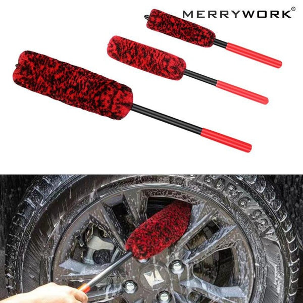 Merrywork Auto Car Detailing Brush Car Wash Accessories Long Handle Brush Car Cleaning Tools Wheel Hub Brush for Car Wool