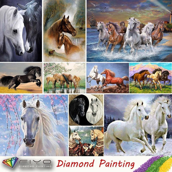 FIYO Horse and Unicorn DIY 5D Diamond Painting Full Drill with Number Kits Home and Kitchen Fashion Mosaic Diamond Painting Canvas Wall Decoration Gi