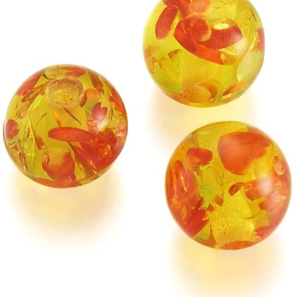100pcs Clear Resin Flower Amber Beads Loose Round Ball Acrylic Fire Amber Beads Spacer Orange Gold Color for Mala Yoga Jewelry Necklace Bracelet Maki