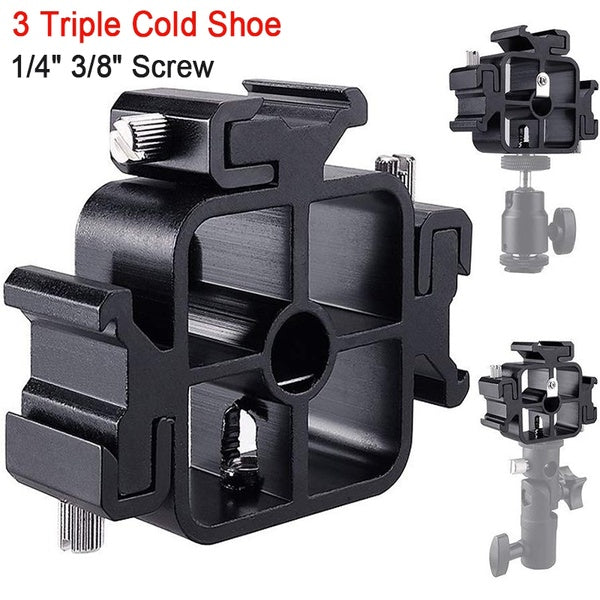 3 Triple Cold Shoe Mount Umbrella Holder Camera Speedlite Mount Holder Réglable Hot Shoe Mount Flash Bracket pour Speedlight, LED Lights, LED Monitor