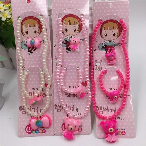 Wholesale Lots Mixed 20sets Imitation Pearl Lovely Children's Bracelet Necklace Ring 3-piece Princess Dress Accessories Matron Inn