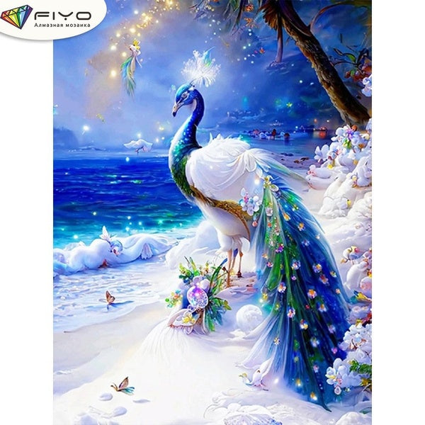 FIYO Peacock DIY 5D Diamond Painting Full Drill with Number Kits Maison et Cuisine Mode Mosaïque Diamant Peinture Toile Décoration Murale Cadeau Arti