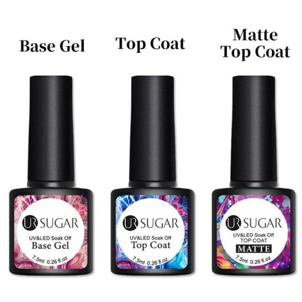 NEW UR SUGAR 7.5ML Non Cleansing Top Coat Nail Art Soak Off Base Coat Matte Top Coat UV Gel Polish Sticky Layer No Wipe Top Coat Nail Gel