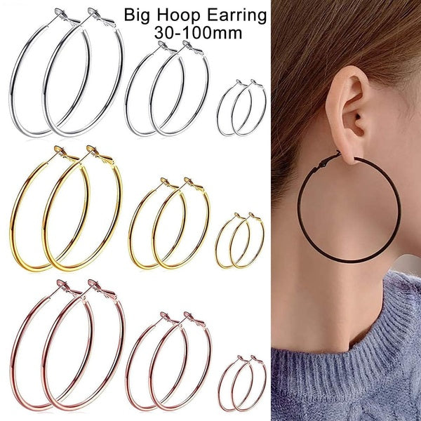 Big Hoop Earring Stainless Steel Large Hoop Earrings Cute Huggie Earrings For Women, Hypoallergenic Hoops Women's Earrings Loop Earrings for Girls' G