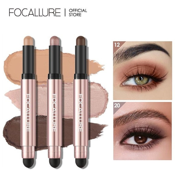 FOCALLURE Pearlescent Eyeshadow Pencil Stick Waterproof Lasting No Crease Highlighter Glitter Eye Shadow Liner Makeup Cosmetics
