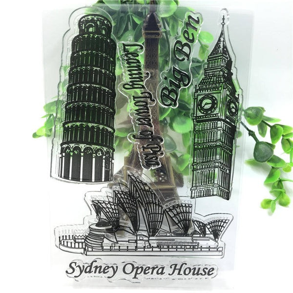 Hot Big Ben Stamp， Leaning Tower of Pisa Silicone Rubber Clear Stamp Diary Christmas Card Seal Scrapbooking