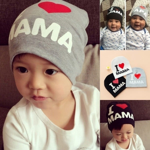 Cute Hat I LOVE MAMA PAPA Kids Baby Boy Girl Infant Cotton Beanie Cap Hats Family Day Clothes