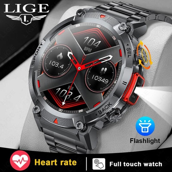 2024 LIGE nouvelle montre intelligente extérieure hommes avec lampe de poche Sport Fitness Bracelet Bluetooth appel surveillance de la santé montres
