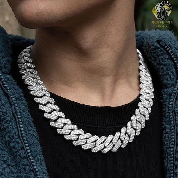 Exaggerated Domineering Hip Hop Necklace 20mm width Heavy 3 Row Prong Cuban Link Choker Full Iced Out Chain Gold Chain for Men and Women Jewelry