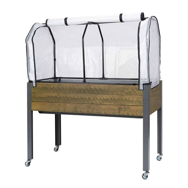CedarCraft Self-Watering 4 Wheel Elevated Backyard Planter with Greenhouse Cover