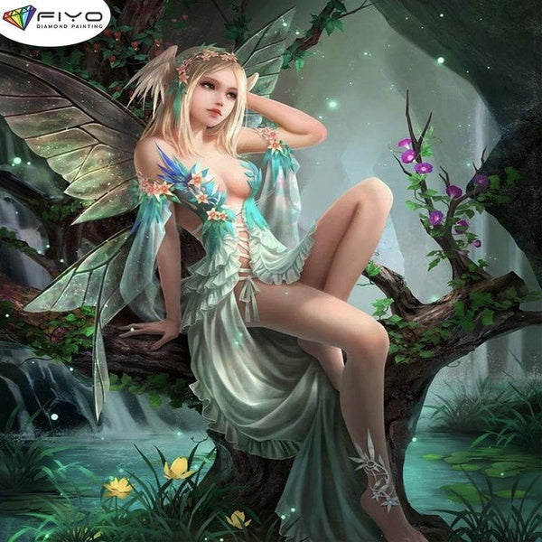FIYO Fairy Beauty Diamond Painting Kits For Adults DIY 5D Diamond Mosaic Diamond Painting Home and Kitchen Fashion Canvas Pictures Wall Decoration Gi