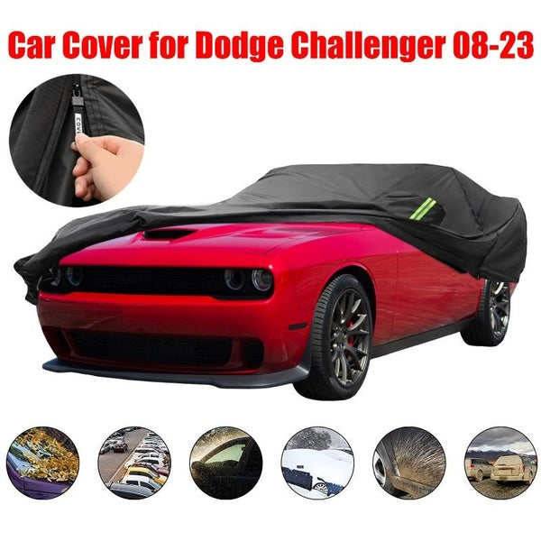 For Dodge Challenger 08-23 Car Cover Waterproof All Weather for Automobiles, Outdoor Full Exterior Covers with Windproof Strap and Driver Door Zipper