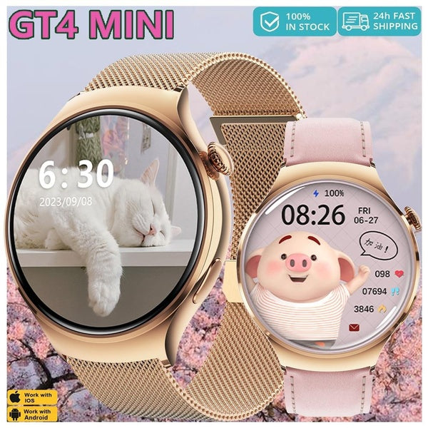Lady Gift GT4 Mini Smart Watch 360*360 AMOLED True 3D Screen Blood Sugar NFC Bluetooth Call IP68 Waterproof SmartWatch 2024 NEW