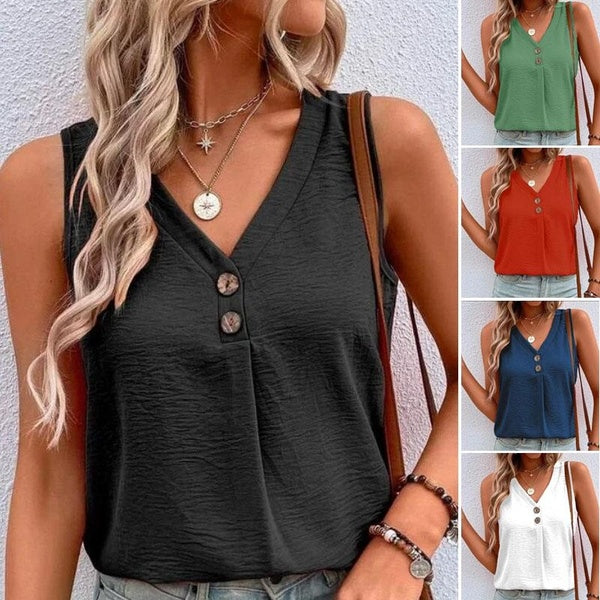 Mode col en v sans manches débardeurs femmes été gilet ample blouses décontractées T-shirt femmes hauts