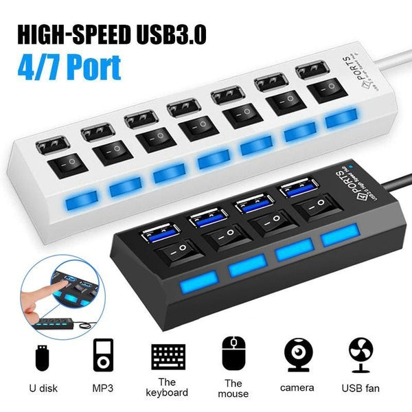 HUB USB 3.0 4-7 Port Multiple Expander Hub USB 3.0 avec Commutateur Multi USB Splitter Hub Utiliser Adaptateur Secteur Accessoires Informatiques