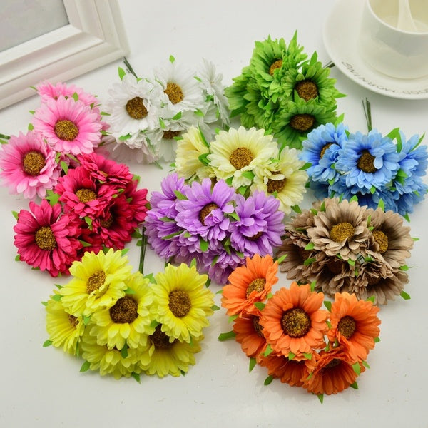 6pcs-lot handmade gerbera fashion home garden bride diy wreath material wedding banquet decoration artificial flower scissors crown