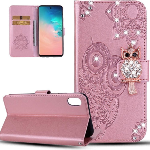 Case for iPhone 14, iPhone 13 Flip Case for Women Glitter Bling Diamond Case with Cards Slot Cash Pockets Embossing PU Leather Flip Wallet Case for i