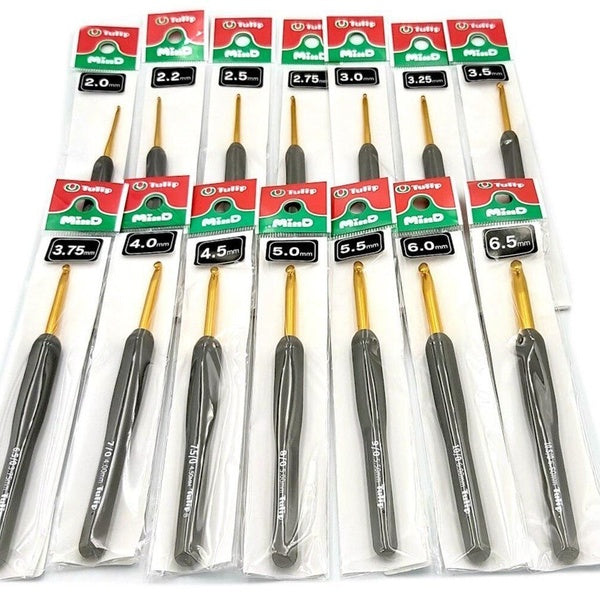 Tulip Etimo Mind Set of 14, Silicone Handle Lace Crochet Original (TULIP) Hook Knitting Needle, 2mm