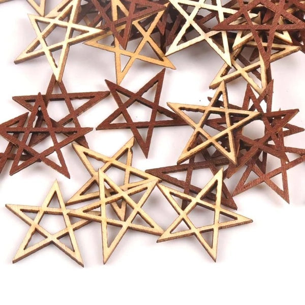 50pcs Natural Wood DIY Crafts Hollow Out Star For Scrapbooking For Unfinished Wooden Ornament Home Decoration 37x34mm m1791