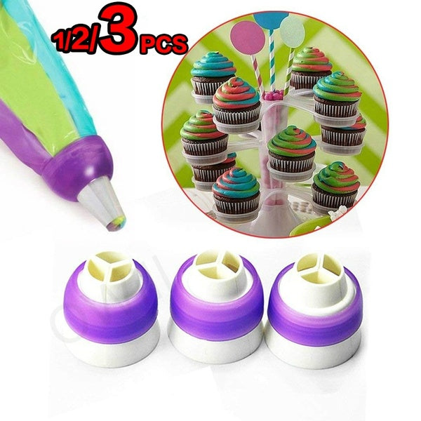 1-2-3pcs Creative 3 Holes Cake Decoration Converter Mix 3-Color Coupler Icing Piping Bag Nozzle Converter Decorating Kit for Cupcake Fondant Cookie