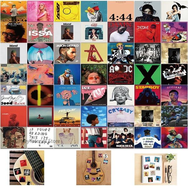 10-55PCS Unique Square Printed Album Covers Stickers Music Singer Collage Kit Guitar Room Wall Art Posters PVC Decals
