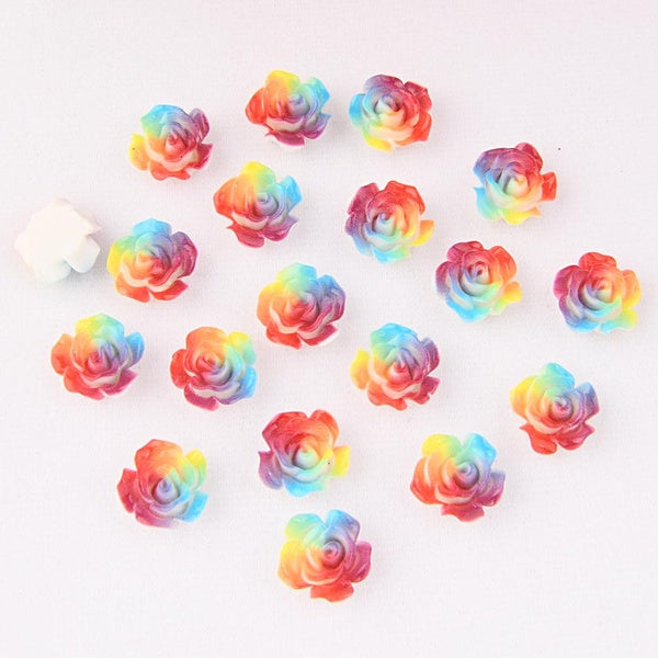 30pcs 12mm Colorful Rose Flower Resin 3D Convex Flatback Glue on Bag Clothes Home Decor