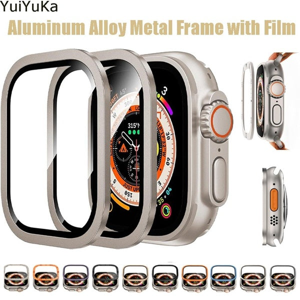 YuiYuKa Aluminum Alloy Metal Frame with Tempered Glass for Apple Watch Ultra 2-Ultra 49mm for Iwatch Ultra 2，Screen Protector Frame Bumper Anti-Scrat