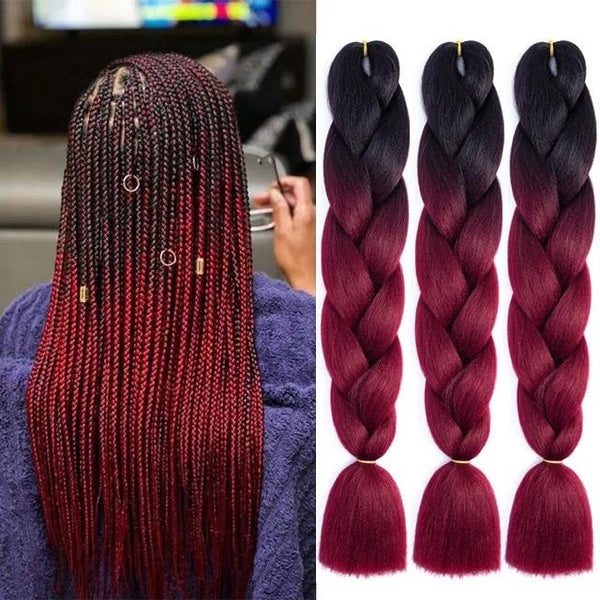 24 Inch Long Black Wine Red Color Synthetic Braiding Hair Extensions Ombre Hair Strand Braid for African Women DIY 100g Jumbo Box Braids 1PC