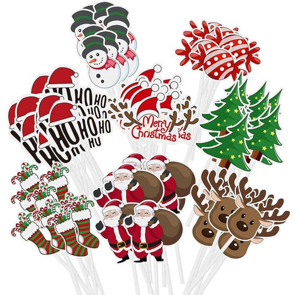 16Pcs Christmas Cupcake Toppers Santa Claus Tree Snowman Sock Candy Cake Decoration Theme Party Supplies