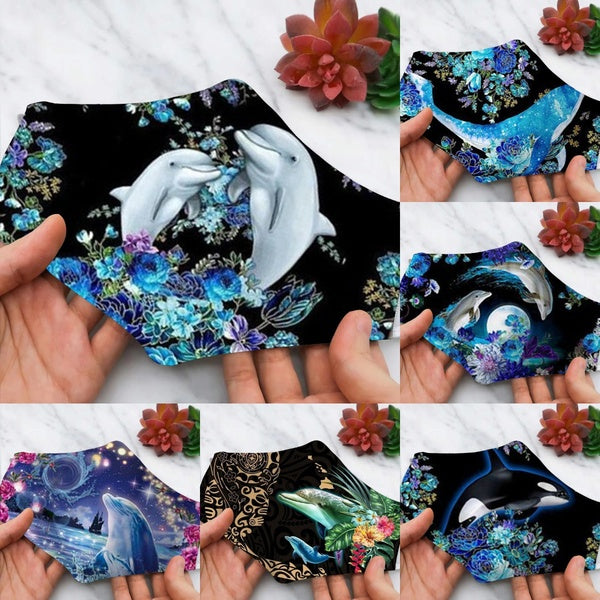 Dolphin Flower Pattern Face-covering Beautiful Animal Sea Beach Social Distance Face Mask Cotton Mask for Adult Gift for Dolphin Lovers