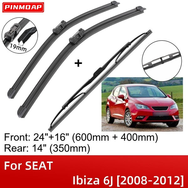 Car Wiper Blades For SEAT Ibiza 6J 2008-2012 24" 16" 14" Front Rear Wiper Blades Brushes Cutter Accessories 2008 2009 2010 2011 2012