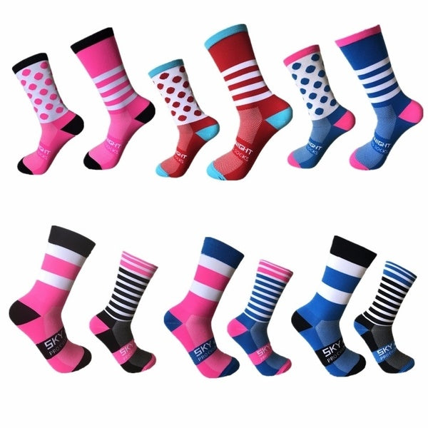 12 Colors New Sport Cycling Socks Men Women Striped Socks Outdoor Road Bike Nylon Compression Socks Breathable Wicking