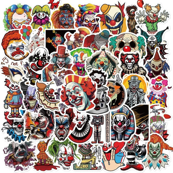10-50Pcs Horror Clown Joker Stickers Funny Jester Buffoon Graffiti Stickers for DIY Luggage Laptop Skateboard Motorcycle Bicycle Stickers